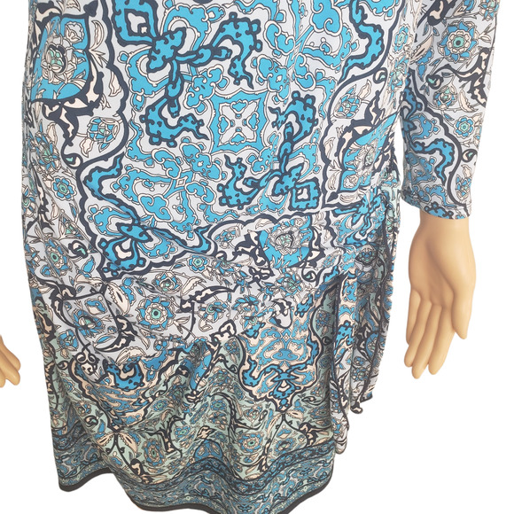 Max Studio Boho Floral Scoop Neck 3/4 Sleeve Midi Dress Side Tie Med - Picture 7 of 10